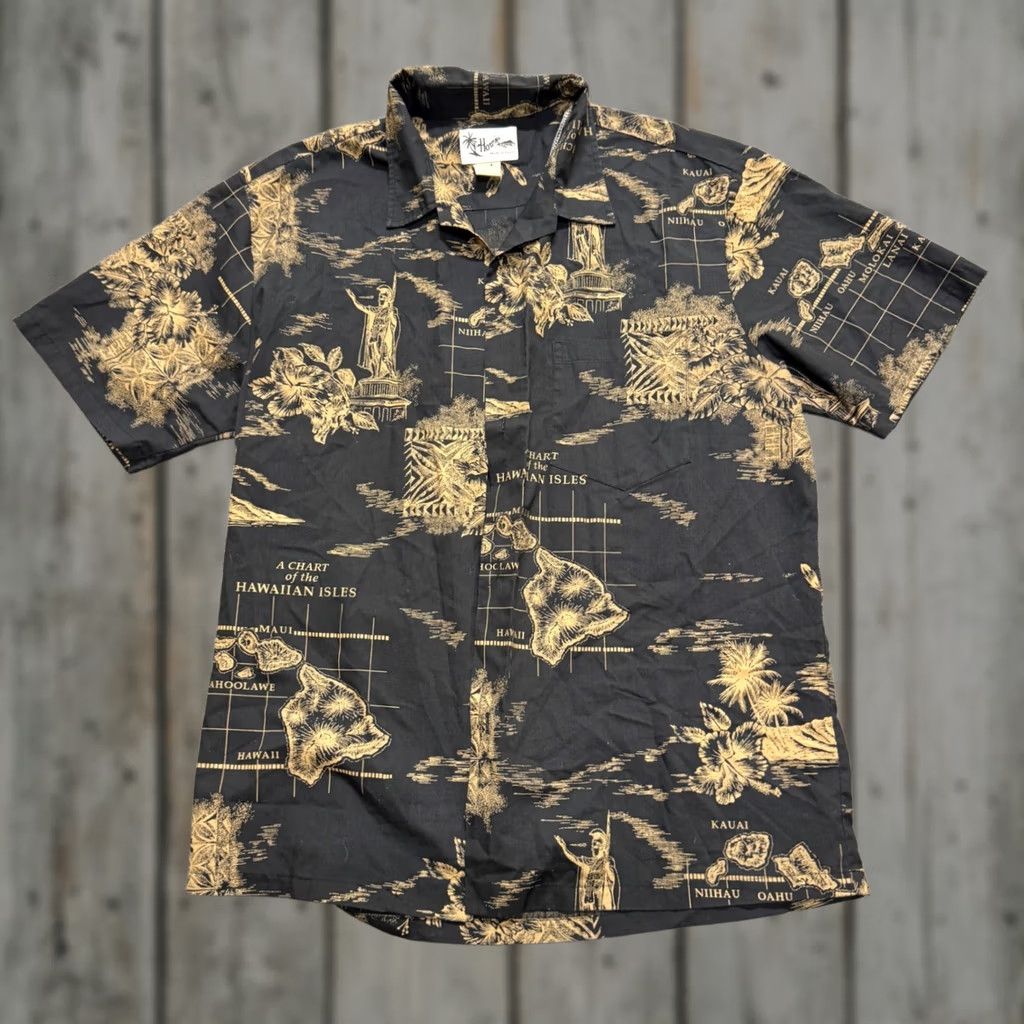 Vintage VTG HOWIE Shirt Mens L Black Hawaiian Chart of Isles Made In Hawaii Camp Resort Mens L Black Hawaiian Chart of Isles Size US L / EU 52-54 / 3 - 1 Thumbnail