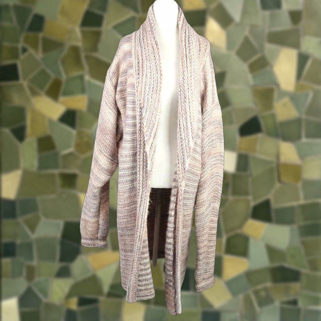 Vintage VINTAGE Cream Tan Marled Stripe Cardigan Sweater Size L / US 10 / IT 46 - 1 Thumbnail