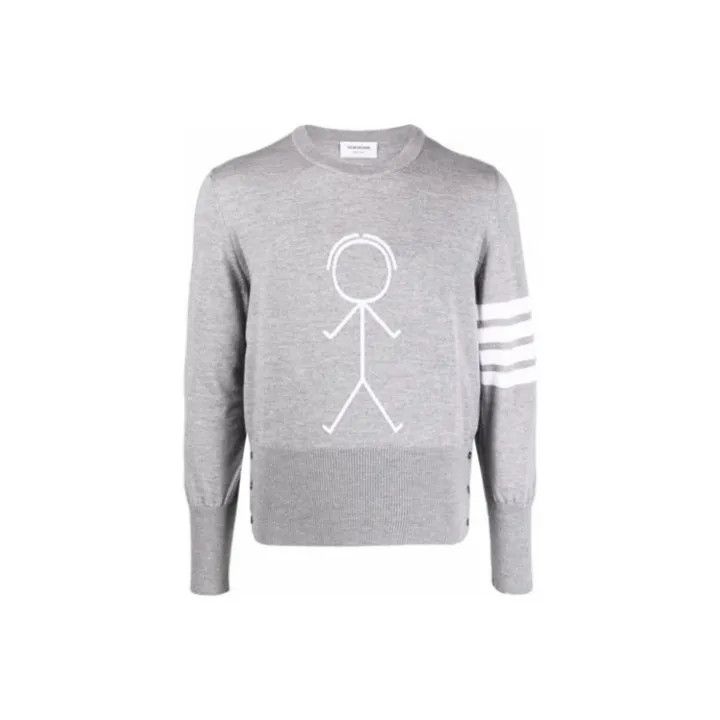 Thom Browne Thom Browne Gray Striped Sweater with Stick Figure 0079 Size US XL / EU 56 / 4 - 1 Thumbnail