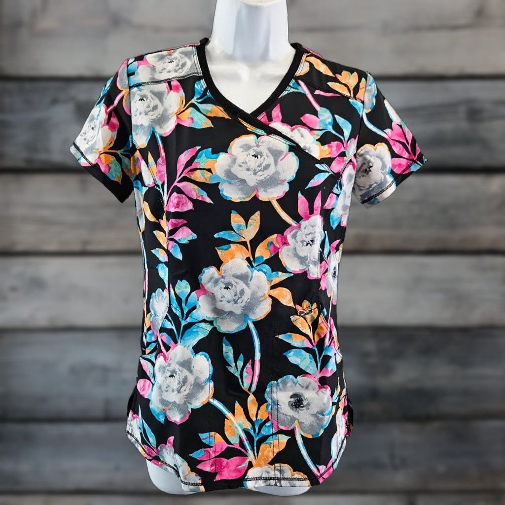 Cherokee Cherokee Infinity Scrub Top Sz 2XS Black Pink Floral Pockets Womens Size XXS / US 00 / IT 34 - 1 Thumbnail