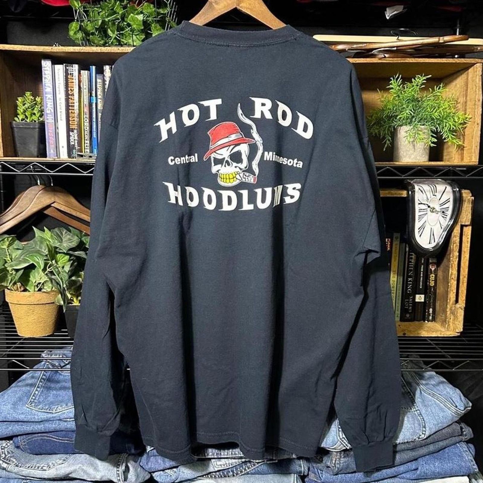 Gildan Vintage Y2K Hot Rod Hoodlums Long Sleeve Tee XL Biker Shirt Size US XXL / EU 58 / 5 - 1 Thumbnail