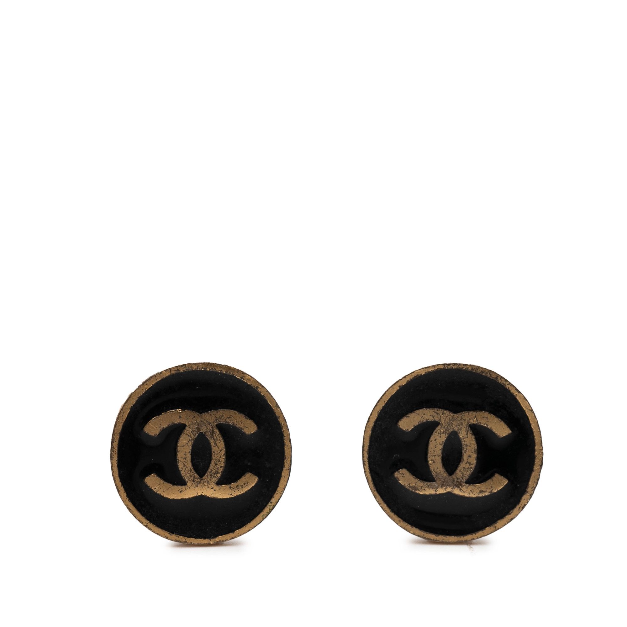 Chanel Chanel CC Gold Plated and Enamel Round Button Clip On Earrings Size ONE SIZE - 1 Thumbnail