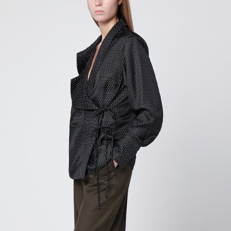 Dries Van Noten Dries Van Noten Black Wrap Shirt With Jacquard Texture Size M / US 6-8 / IT 42-44 - 1 Thumbnail