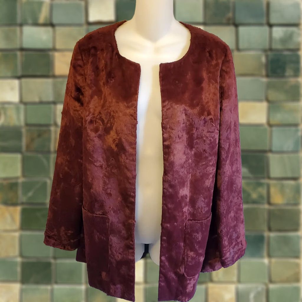 Habitat Anthropologie Tabitha Talley Womens Coat Burgundy Faux Fur Sz Sm City Party Size S / US 4 / IT 40 - 1 Thumbnail