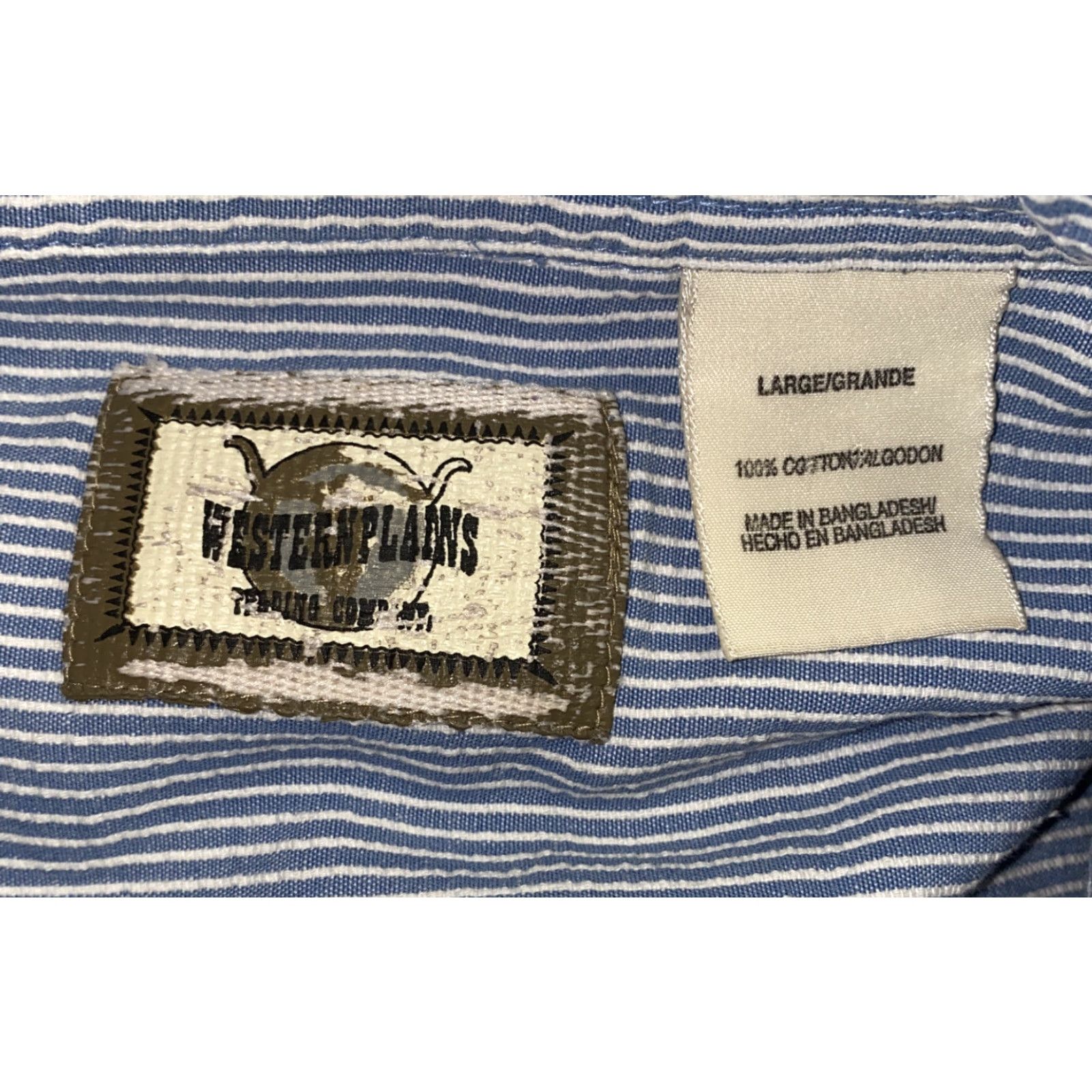 Vintage Western Plains Mens Shirt Blue Striped Snap Button Short Sleeve Size L Size US L / EU 52-54 / 3 - 6 Thumbnail