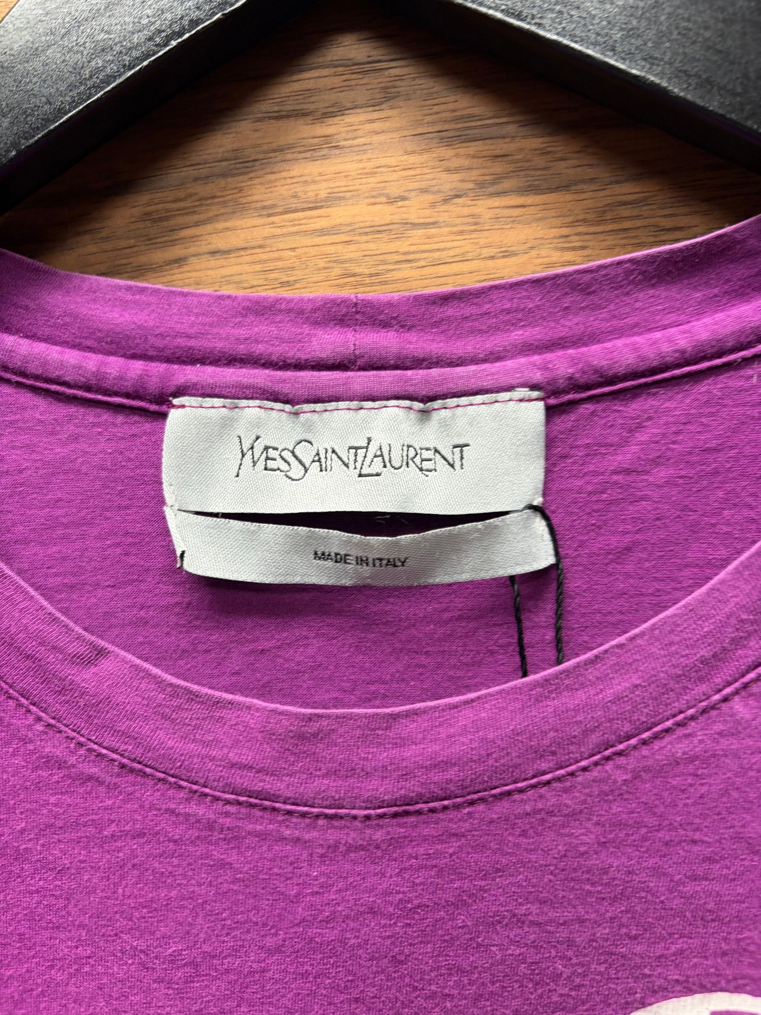 Saint Laurent Paris 2000s Yves Saint Laurent Rive Gauche ‘Safety Pin’ Purple Graphic T-Shirt Size XS / US 0-2 / IT 36-38 - 3 Thumbnail