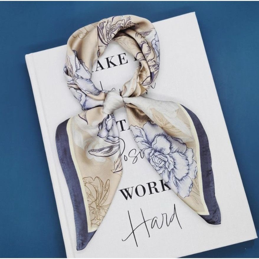 Other Vintage Style Floral Square Scarf Blue Floral Roses Head Wra Size ONE SIZE - 1 Thumbnail