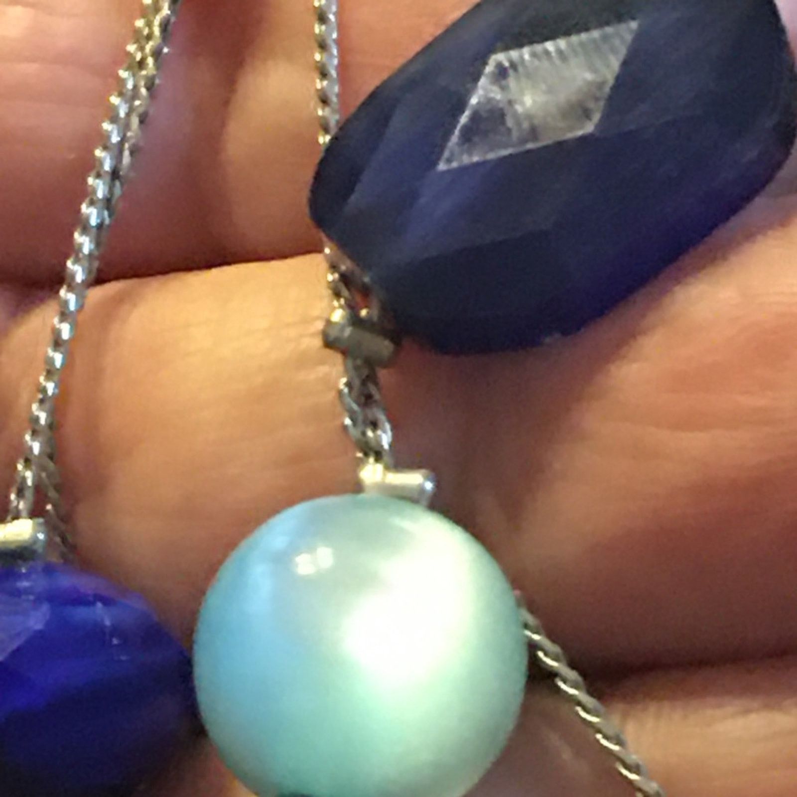 Jewelry Blue tone glass beaded silver tone chain necklace Size ONE SIZE - 7 Thumbnail