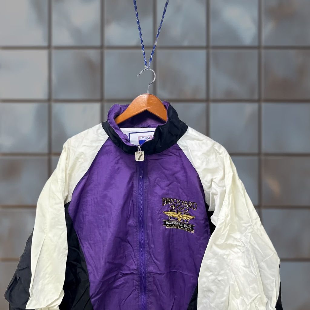 Logo 7 VINTAGE 90s Brickyard 400 NASCAR Racing Jacket Large Mens Windbreaker Nike Air Logo Purple Solid Reversible Hooded Size US L / EU 52-54 / 3 - 1 Thumbnail