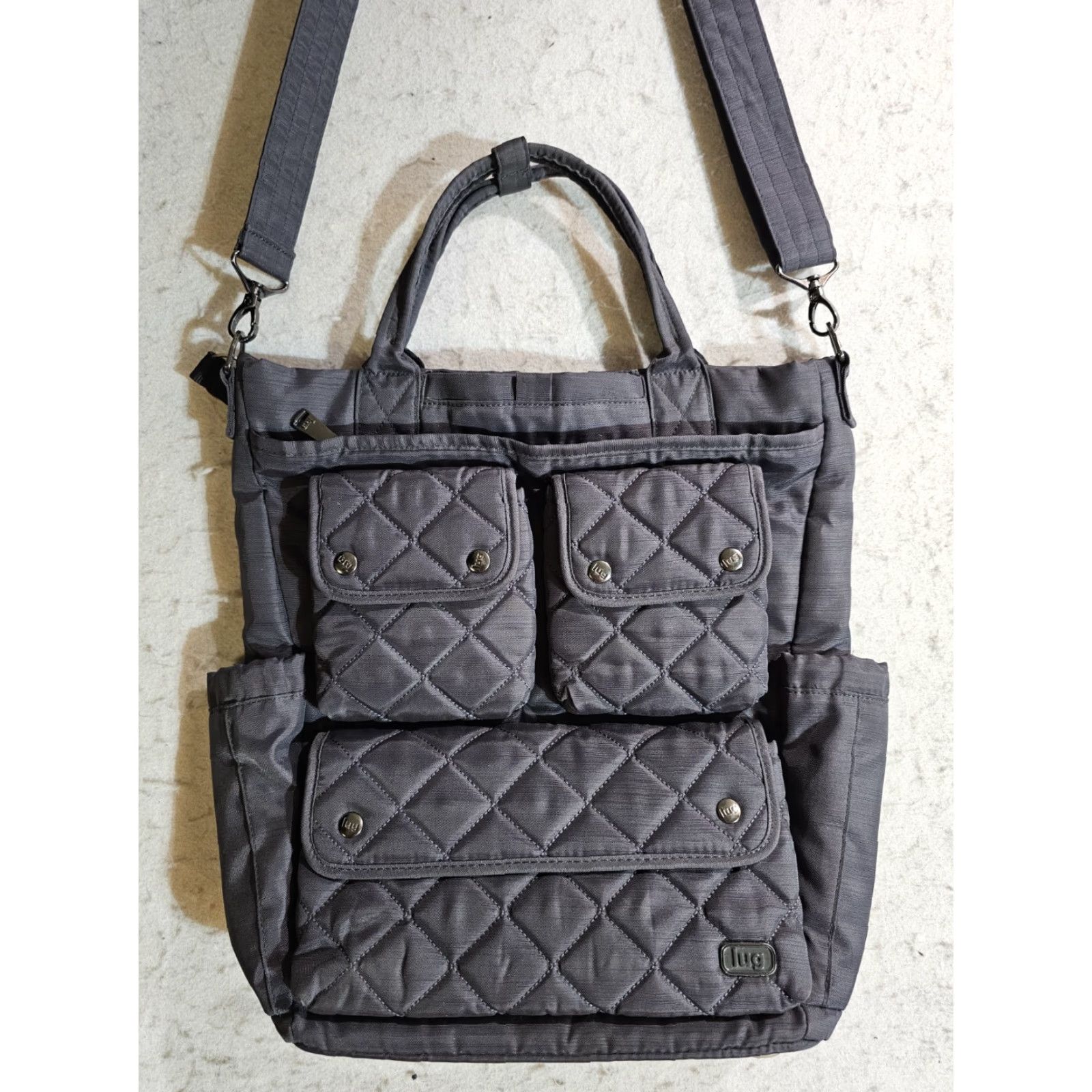 Vintage Lug Charleston Travel Tote Gray Zip Pocket Large Nylon Quilted Bag Women's Size ONE SIZE - 5 Thumbnail