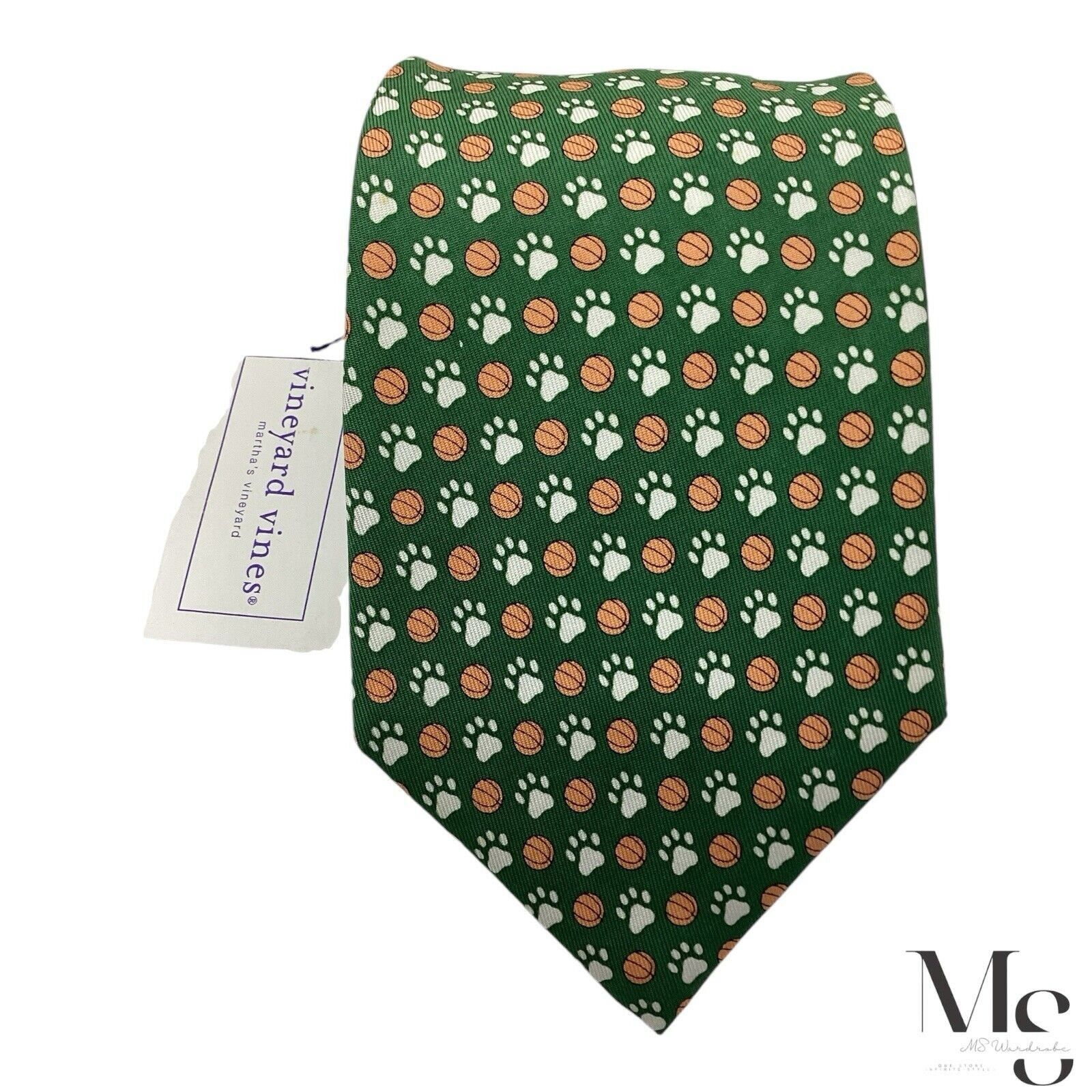 Vineyard Vines VINEYARD VINES Green Basketball Print Silk Tie Hand Made In Size ONE SIZE - 3 Thumbnail