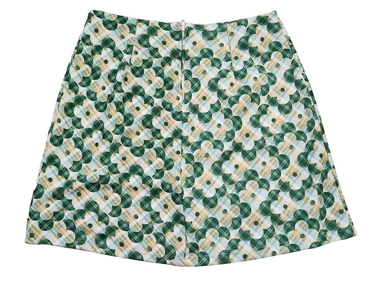 Designer Altar'd State Mini Skirt Medium Green Retro Floral Stretch Size 32" / US 10 / IT 46 - 3 Thumbnail