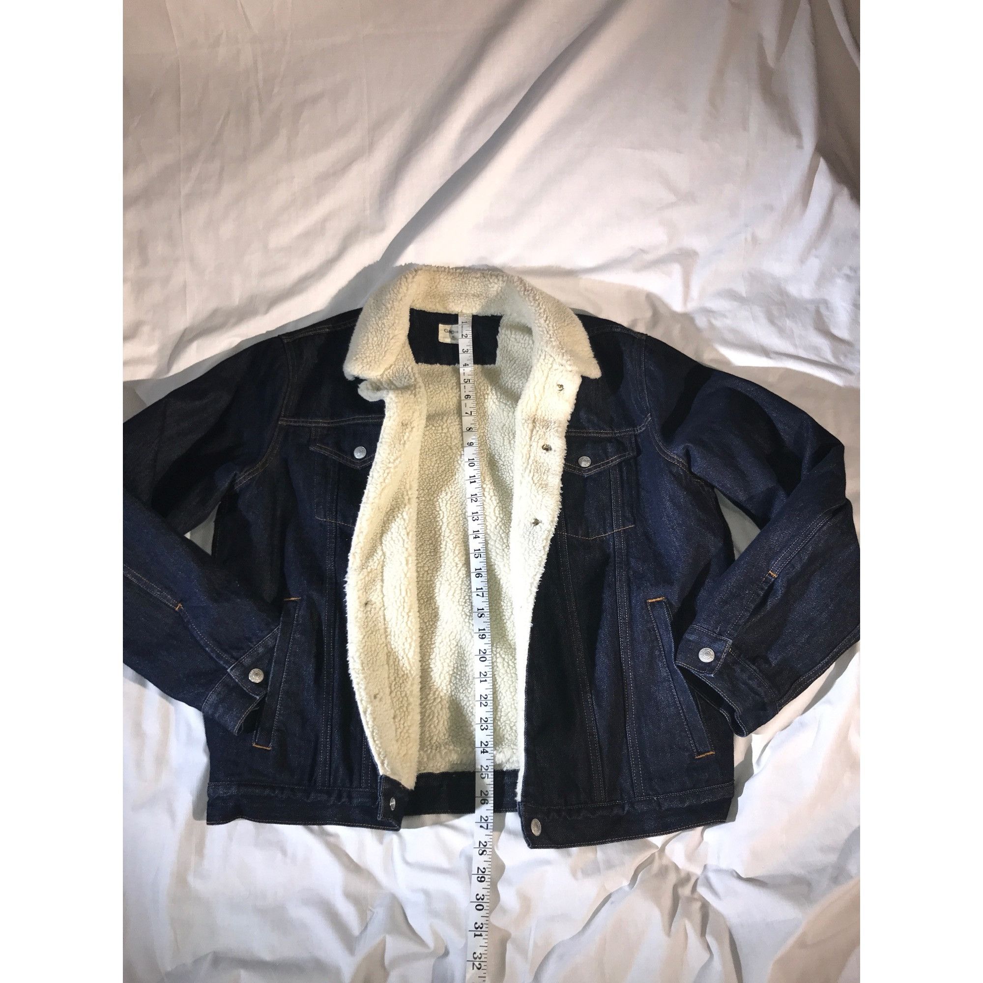 Gap Gap1969 Men's Dark Blue Sherpa Lined Jean Truckers Jacket Size US XL / EU 56 / 4 - 5 Thumbnail