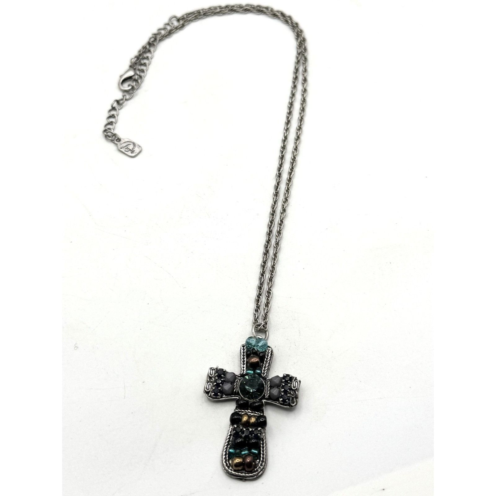 Vintage Vintage blue crystal rhinestone beaded cross pendant charm n Size ONE SIZE - 1 Thumbnail