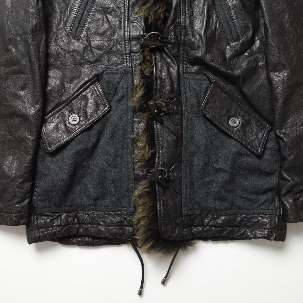 Emporio Armani FW2008 EMPORIO ARMANI Buffalo Fur Leather × Wool Long Jacket Size US M / EU 48-50 / 2 - 6 Thumbnail