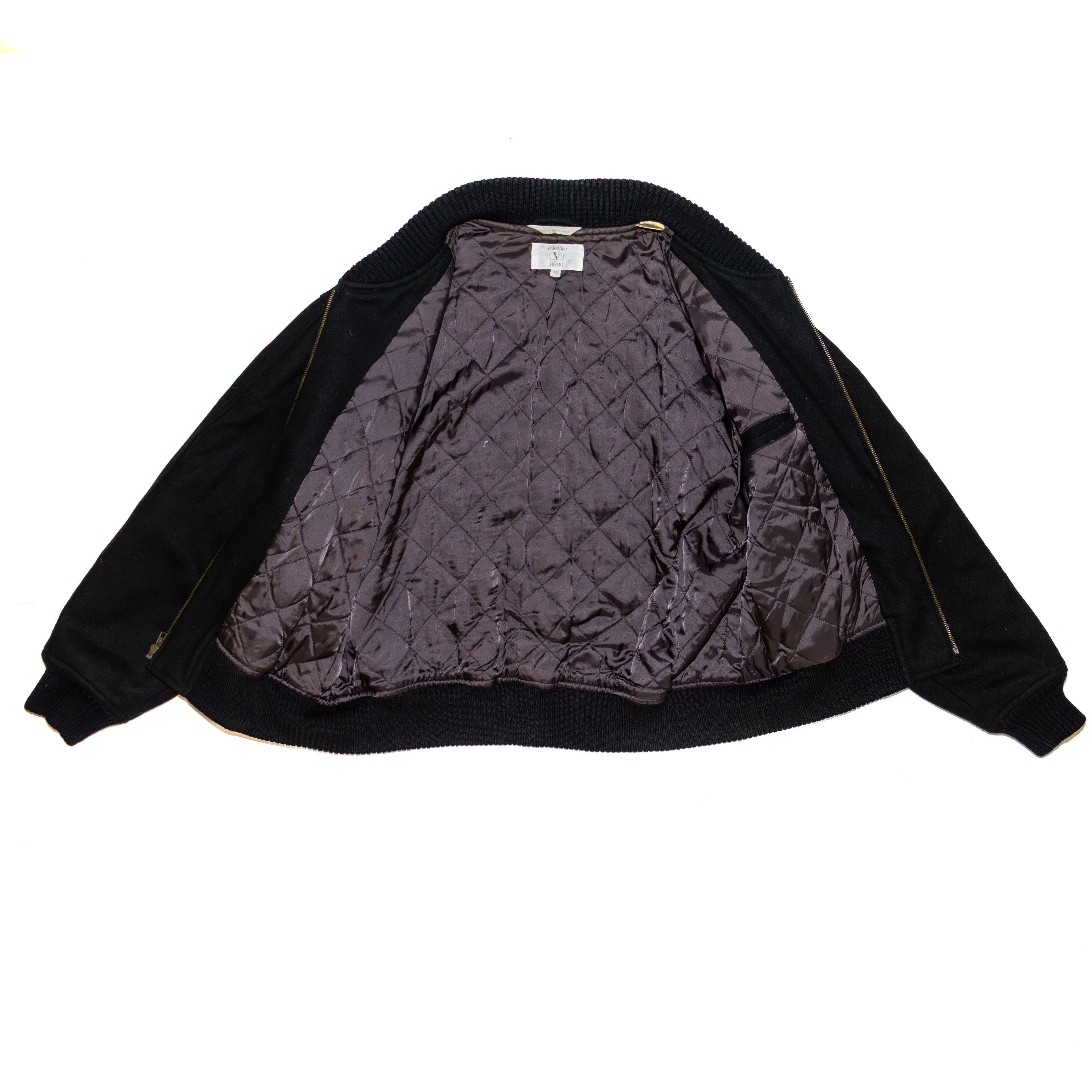 80s Valentino Uomo Black Wool Blend Bomber Jacket