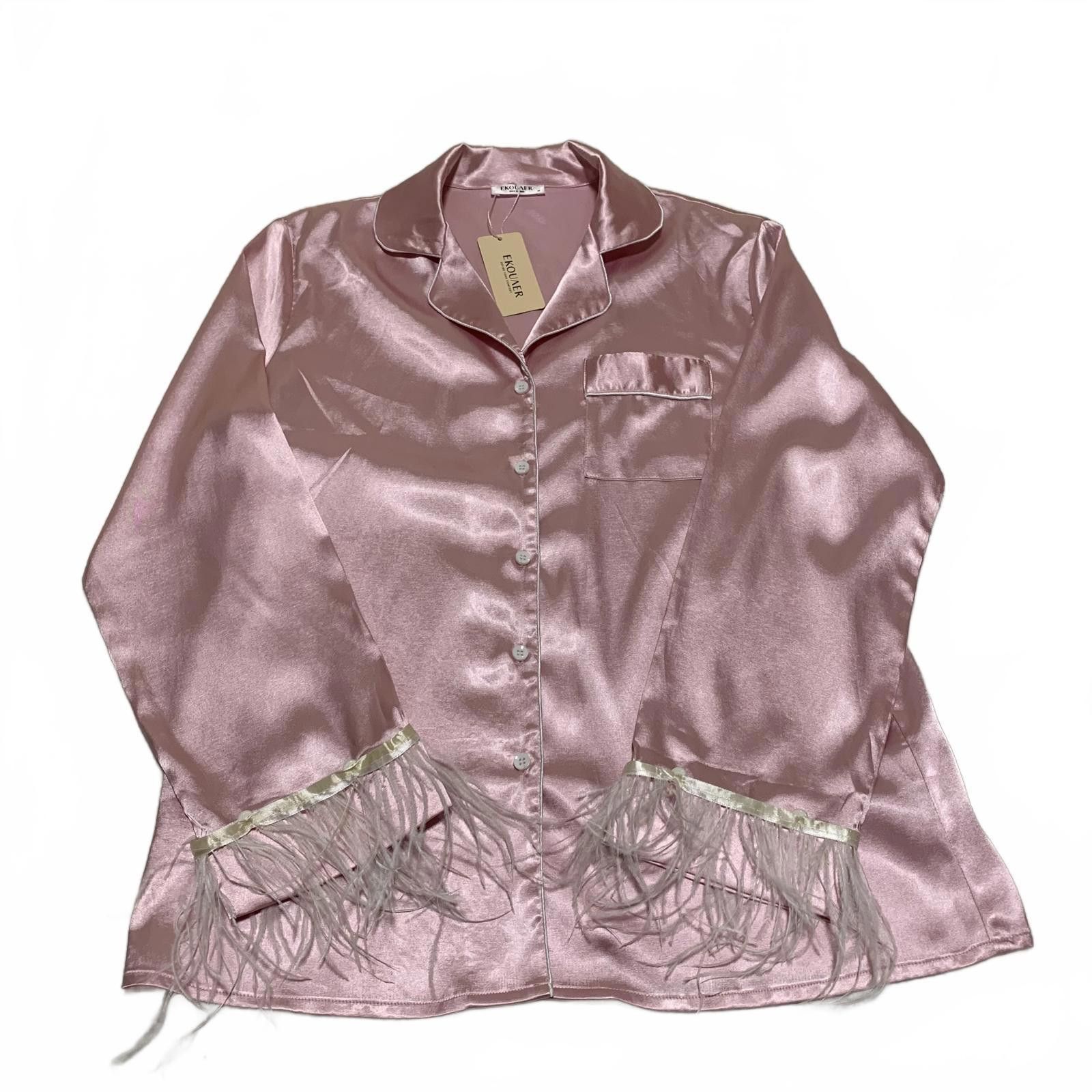 Other Ekouaer Women's Satin Pajama Top Medium Pink Size ONE SIZE - 11 Thumbnail