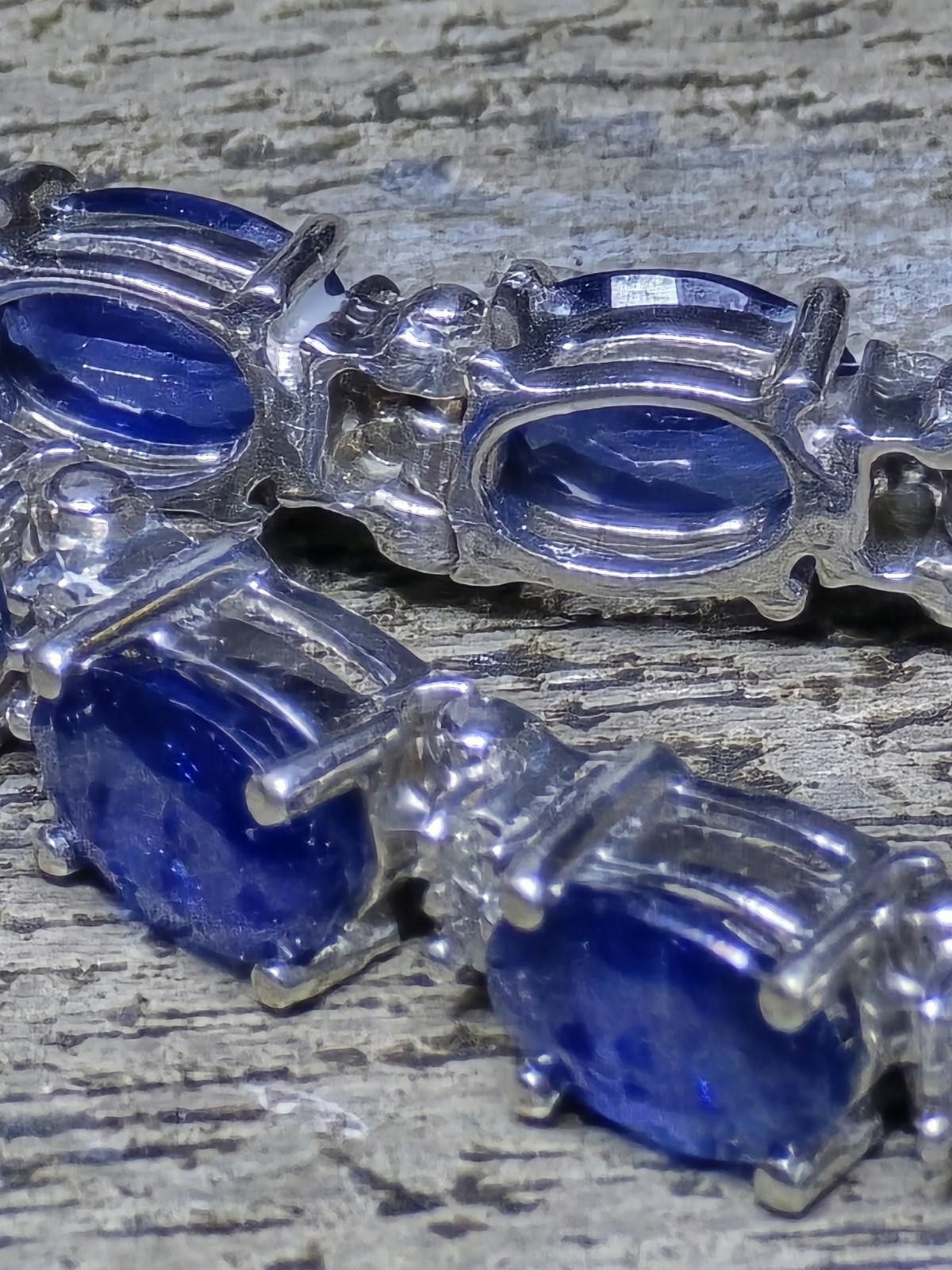 The Unbranded Brand 14k White Gold Blue Sapphire Diamond Tennis Bracelet 11ctw Size ONE SIZE - 7 Thumbnail
