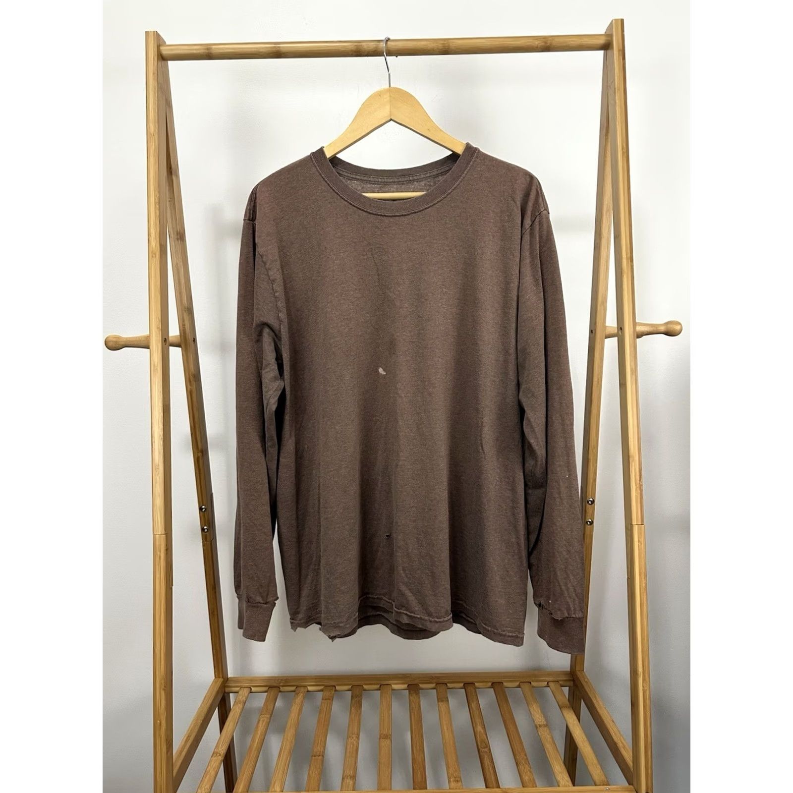 Jerzees VTG Jerzees T-Shirt Long Sleeve XL Brown Distressed Worn Blank Gradient Sun Faded 90s Style Mens XL Size US XL / EU 56 / 4 - 2 Thumbnail