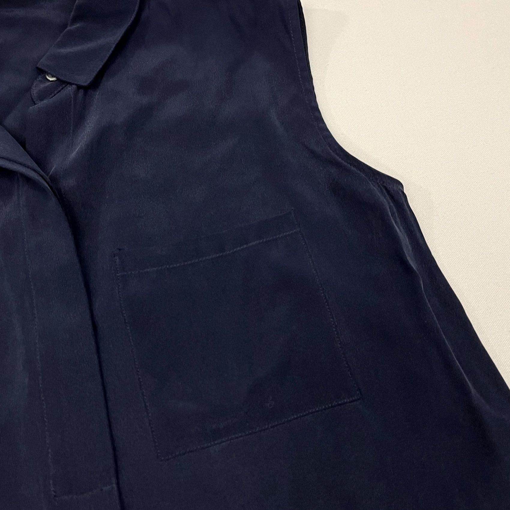Frame VINTAGE FRAME SHIRT Dress Womens XS Navy Blue Silk Above Knee Sleeveless Pocket Button Up Collared Short Dress Casual Workwear 90s Womens No Size XS / US 0-2 / IT 36-38 - 7 Thumbnail