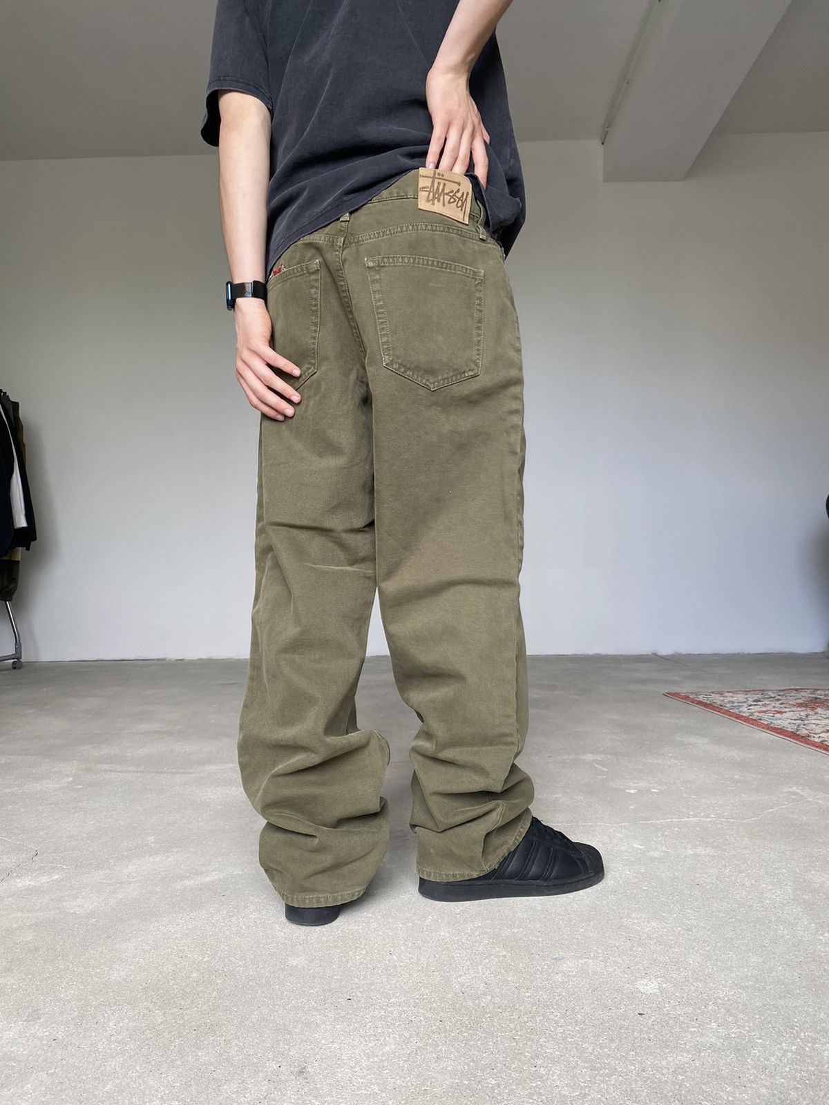 Image of Stussy Big Ol Washed Canvas Jeans in Olive, Men's (Size 30)