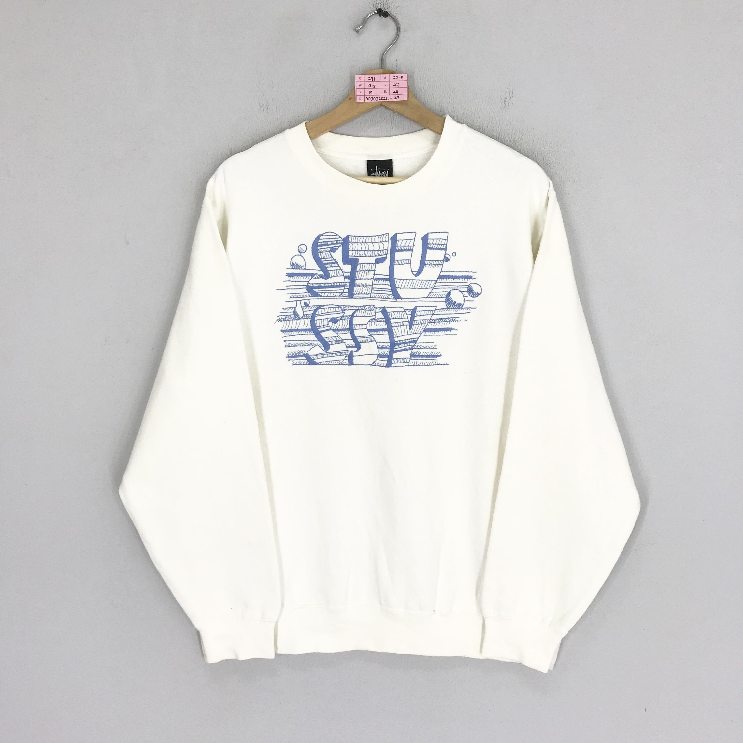 Vintage Stussy White Sweatshirt Skateboarding Streetwear