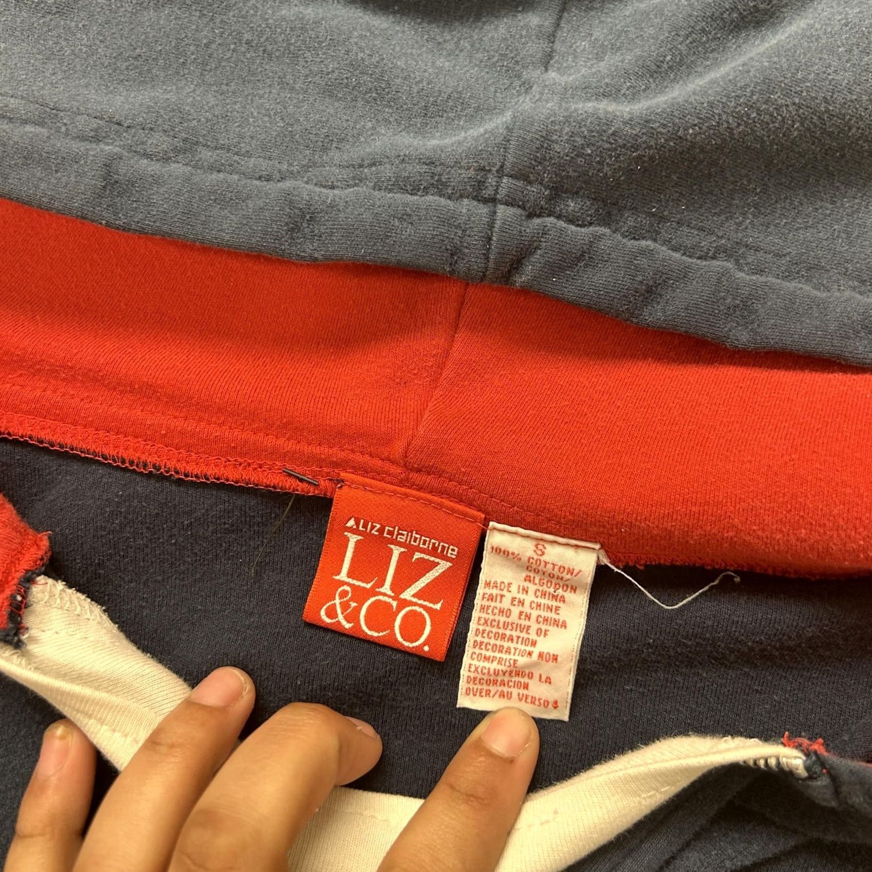 CO Vintage Liz & Co. Hoodie Womens Small Blue USA Flag Fleece 1/4 Zip Sweatshirt Size S / US 4 / IT 40 - 3 Thumbnail