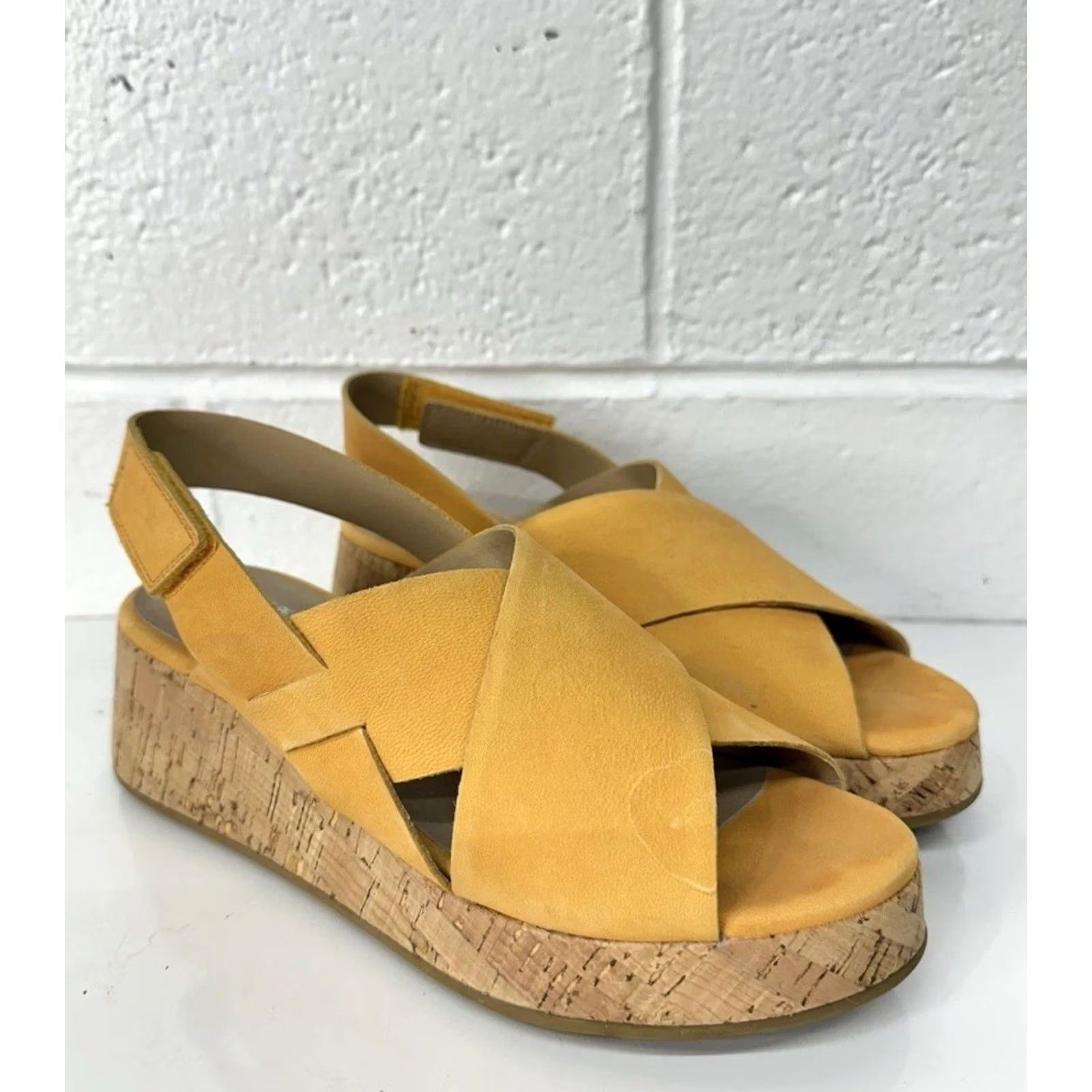 Eileen Fisher EILEEN FISHER Sandals Wedge Platform Cork Timor Espadrille Women’s Size 7.5 M Mango Leather Hook & Loop Size US 8 / IT 38 - 2 Thumbnail