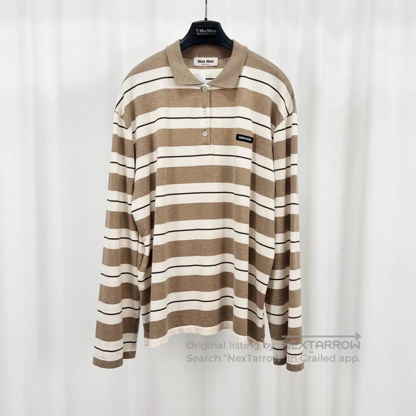 Miu Miu Miu Miu 25SS Milk Tea Color Striped Embroidered Letter Lon Size S / US 4 / IT 40 - 1 Thumbnail