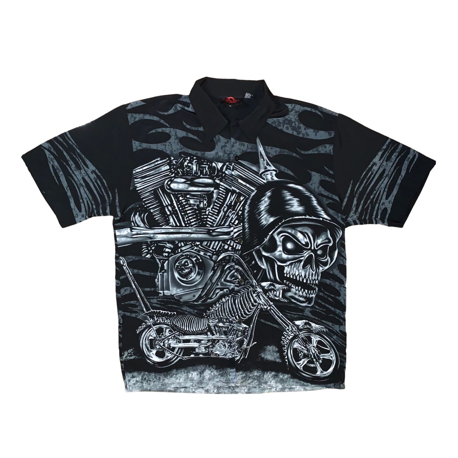Other × Vintage Vintage Y2K D Clothing Skeleton Chopper Shirt XL Black AOP Size US L / EU 52-54 / 3 - 1 Thumbnail