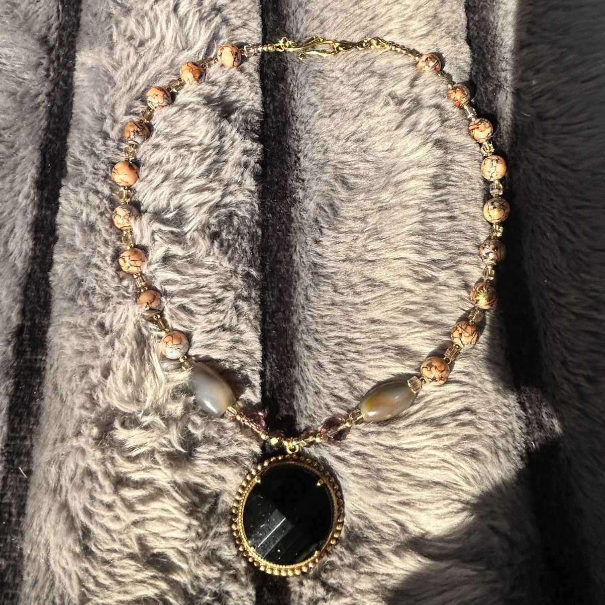 Handmade Handcrafted art glass bead crystal dome jet glass necklace Size ONE SIZE - 8 Thumbnail