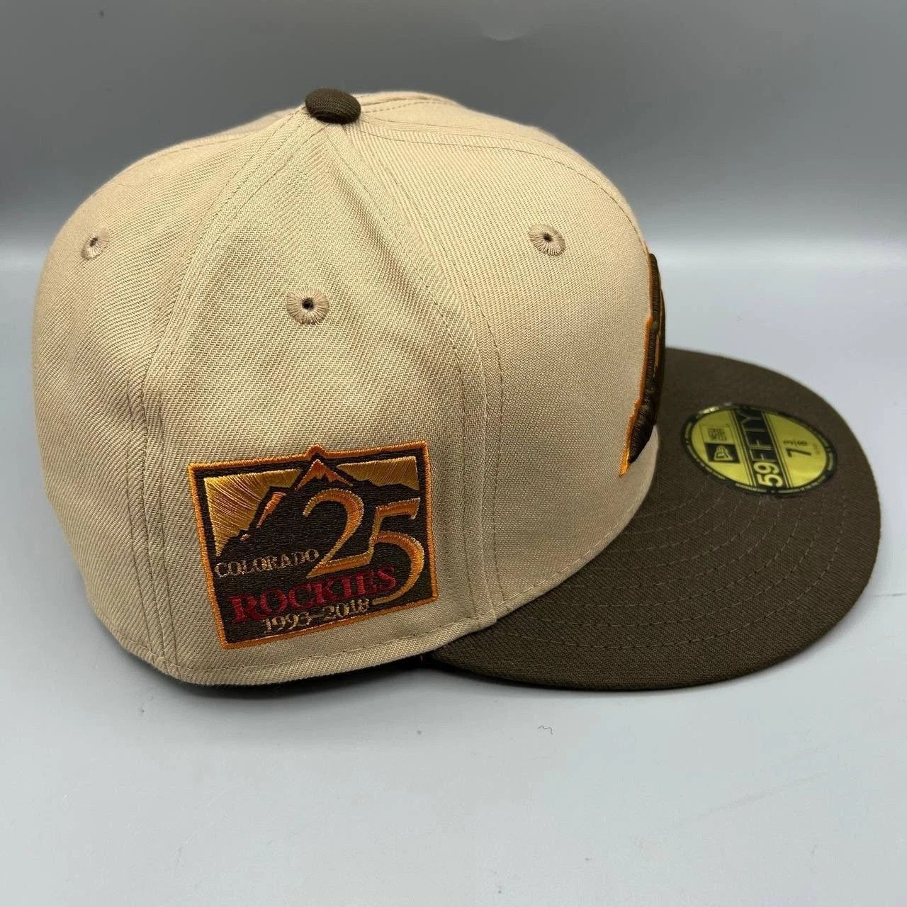 New Era Colorado Rockies Hat Men 7 3/8 Beige Green MLB Fitted Cap Size ONE SIZE - 6 Thumbnail