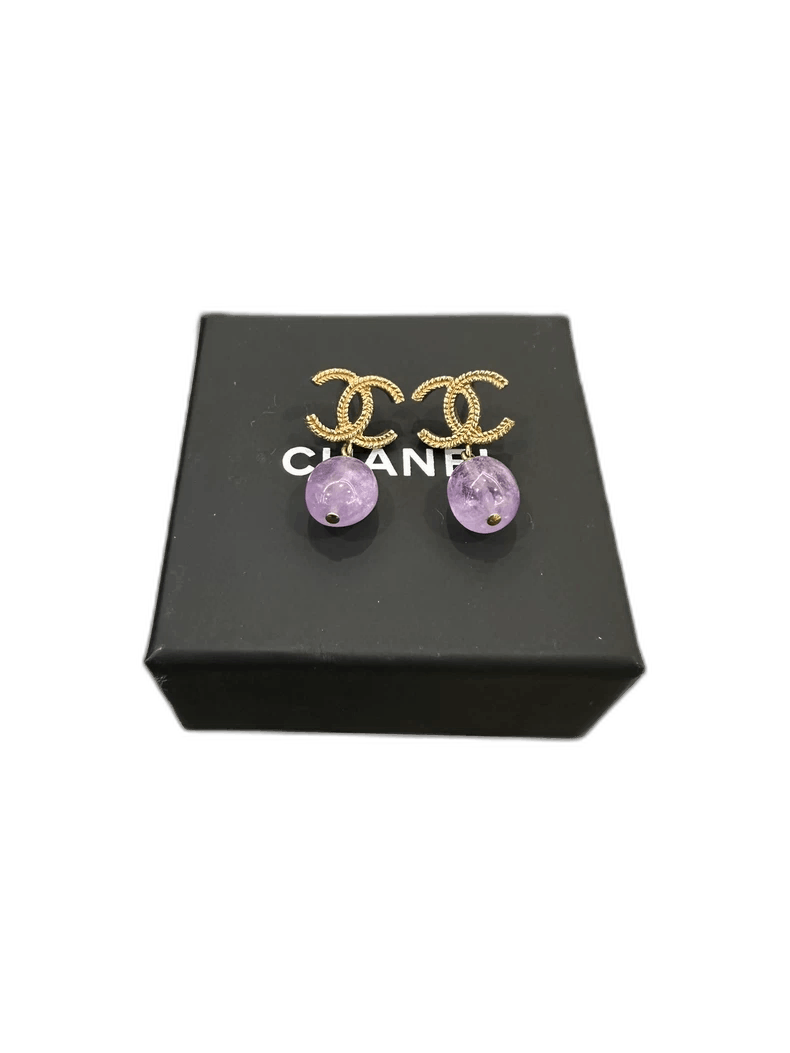 Chanel Chanel Purple Glass Gold Double C Earrings Size ONE SIZE - 1 Thumbnail