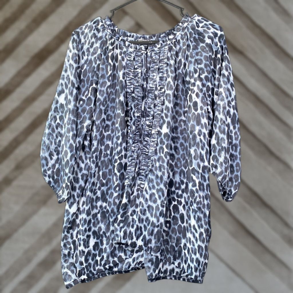 Express Express Blouse Womens Multicolored Animal Print Button 3/4 Sleeve Sheer Large Size L / US 10 / IT 46 - 1 Thumbnail