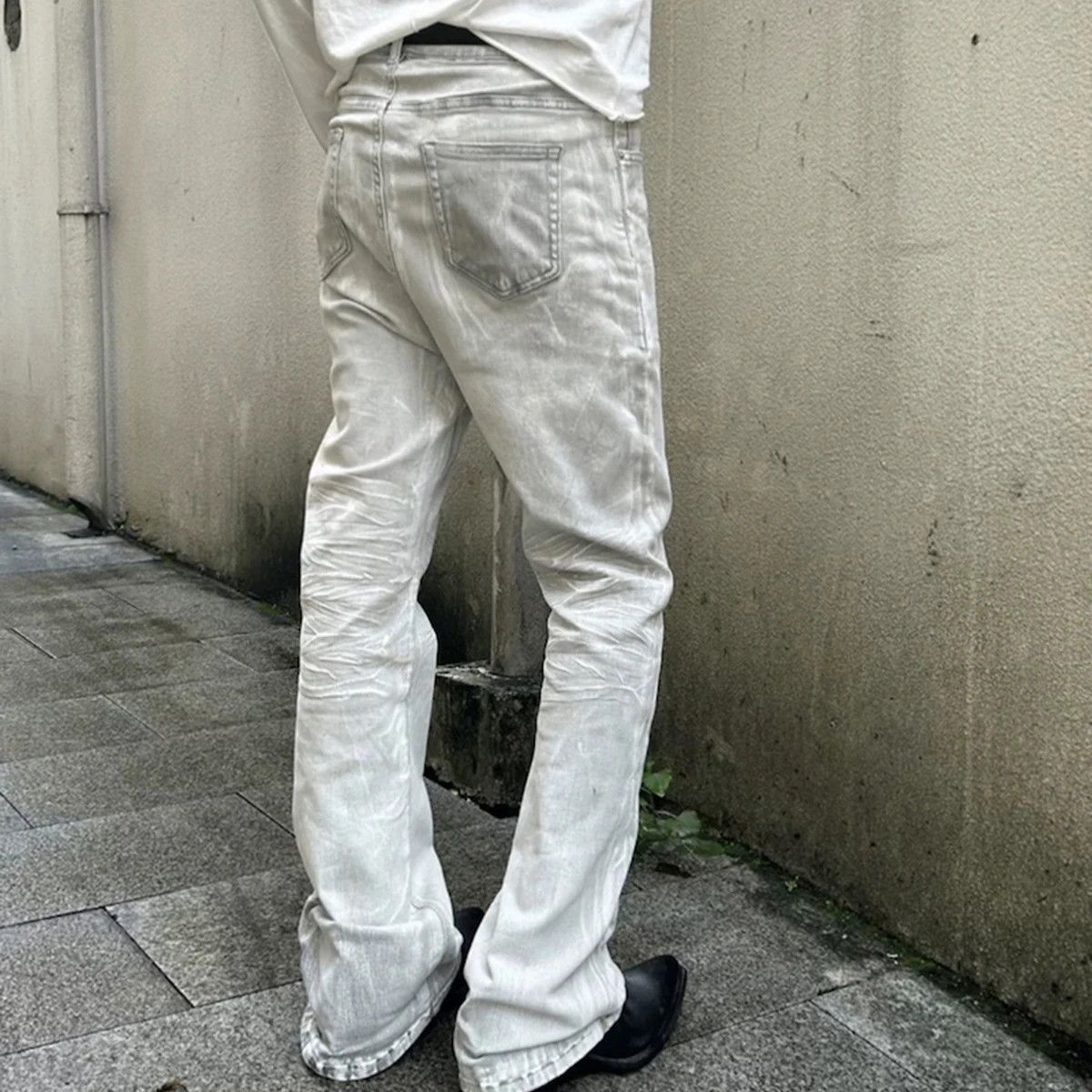 Jean × Vintage High Street Washed Waxed Baggy Bootcut Flare Jeans Size US 33 - 3 Thumbnail