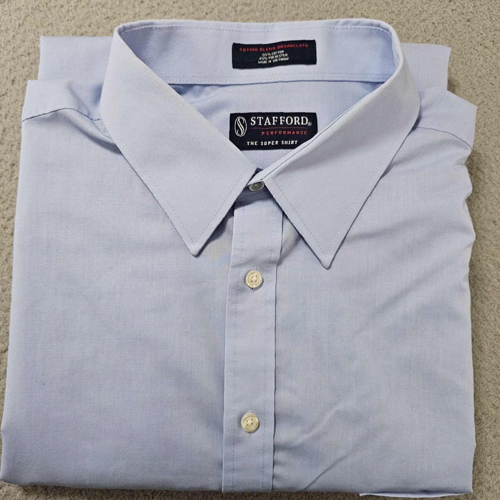 Stafford Stafford Dress Shirt Men 17.5 35-37 X-Tall Blue Performance Cotton Broadcloth Shirt Mens Big & Tall Size 48R - 2 Thumbnail