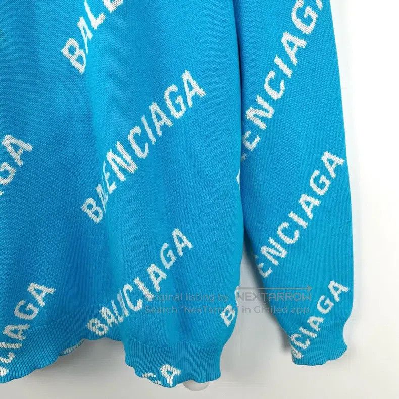Balenciaga Balenciaga Blue and white full barrage logo knit sweater Size US M / EU 48-50 / 2 - 4 Thumbnail
