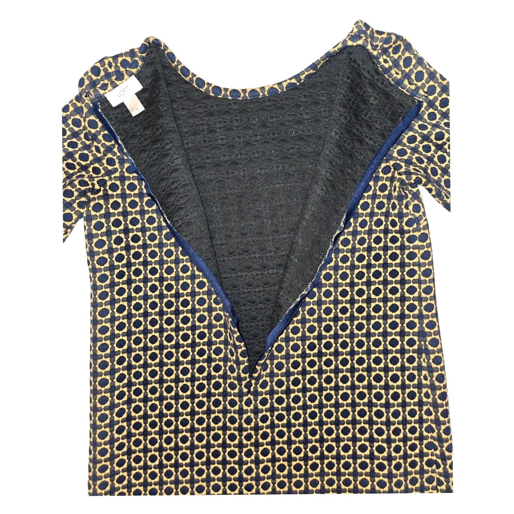 Loft VINTAGE Loft A-Line Dress Women's M Short Sleeve Geometric Pattern Stretch 1/2 Zip Size 32" / US 10 / IT 46 - 6 Thumbnail