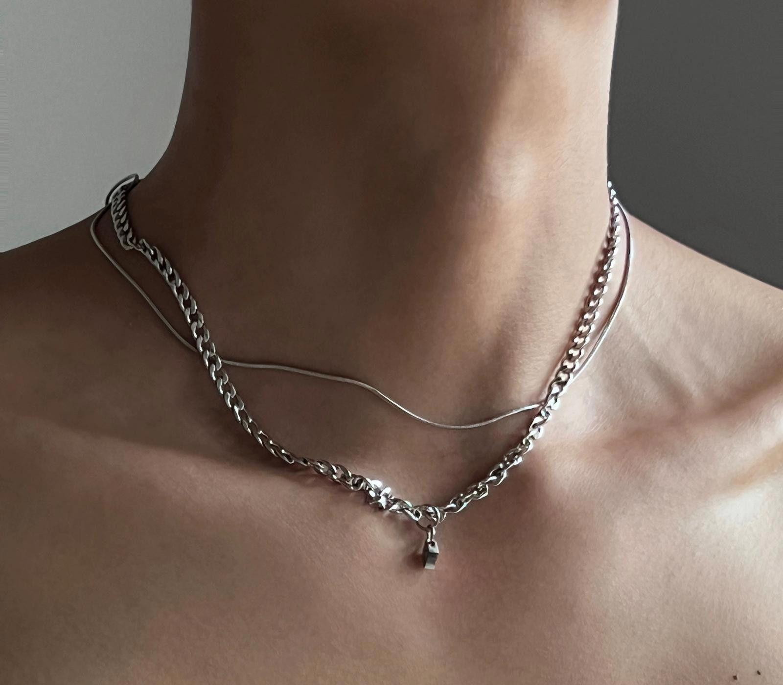 Jewelry Silver Layered Chain Necklace, Pendant Charm Necklace Size ONE SIZE - 5 Thumbnail