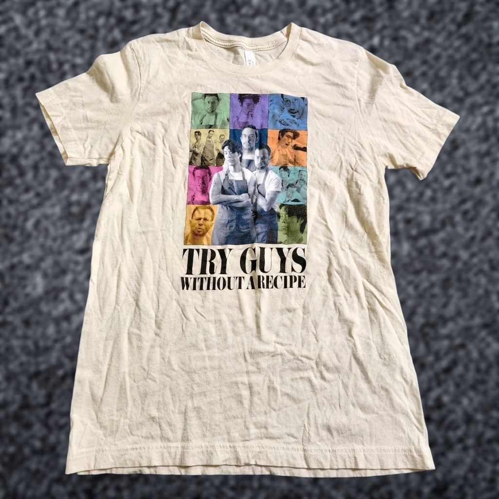 Vintage Mens M The Try Guys Without A Recipe T Shirt Shirt Beige Cotton Crew Neck Short Sleeve Mens Size US M / EU 48-50 / 2 - 1 Thumbnail