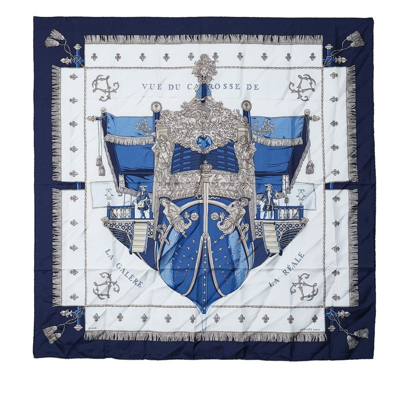 image of Hermes Carré Vue Du Carosse De La Galère La Réale Silk Scarf in Blue, Women's