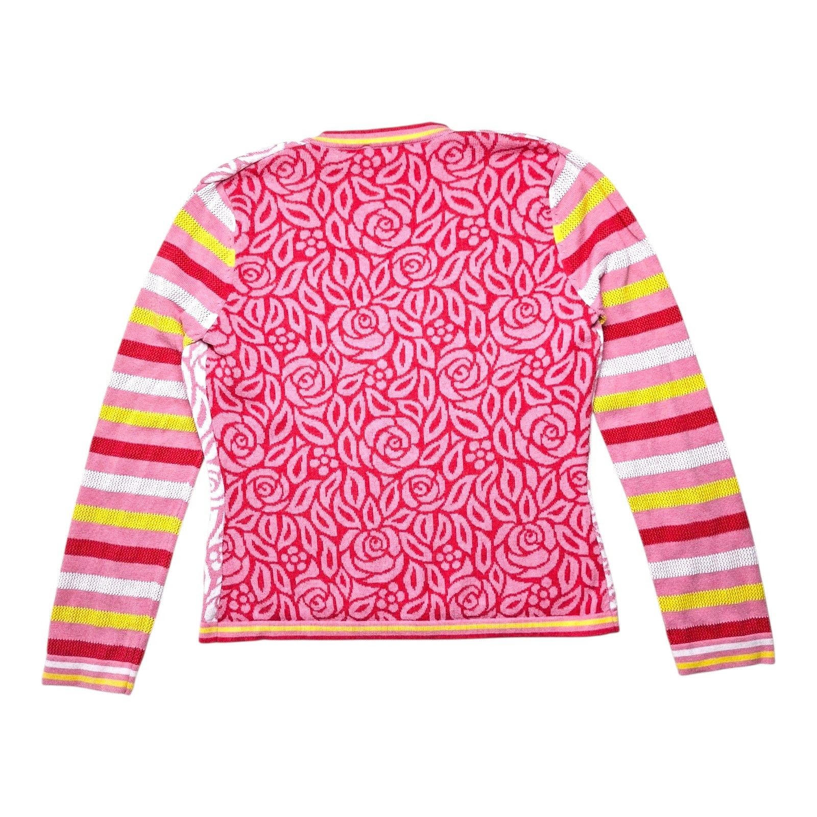 Oilily Oilily Floral Knit Cardigan Size L Pink Rose Stripe Size L / US 10 / IT 46 - 6 Thumbnail