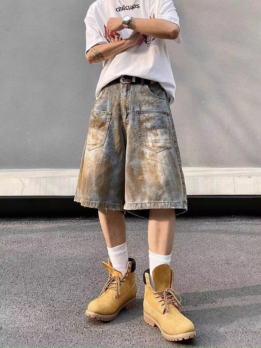 Designer × Vintage Dirty Washed Design Multiple Pockets Jorts Shorts y2k Size US 31 - 4 Thumbnail