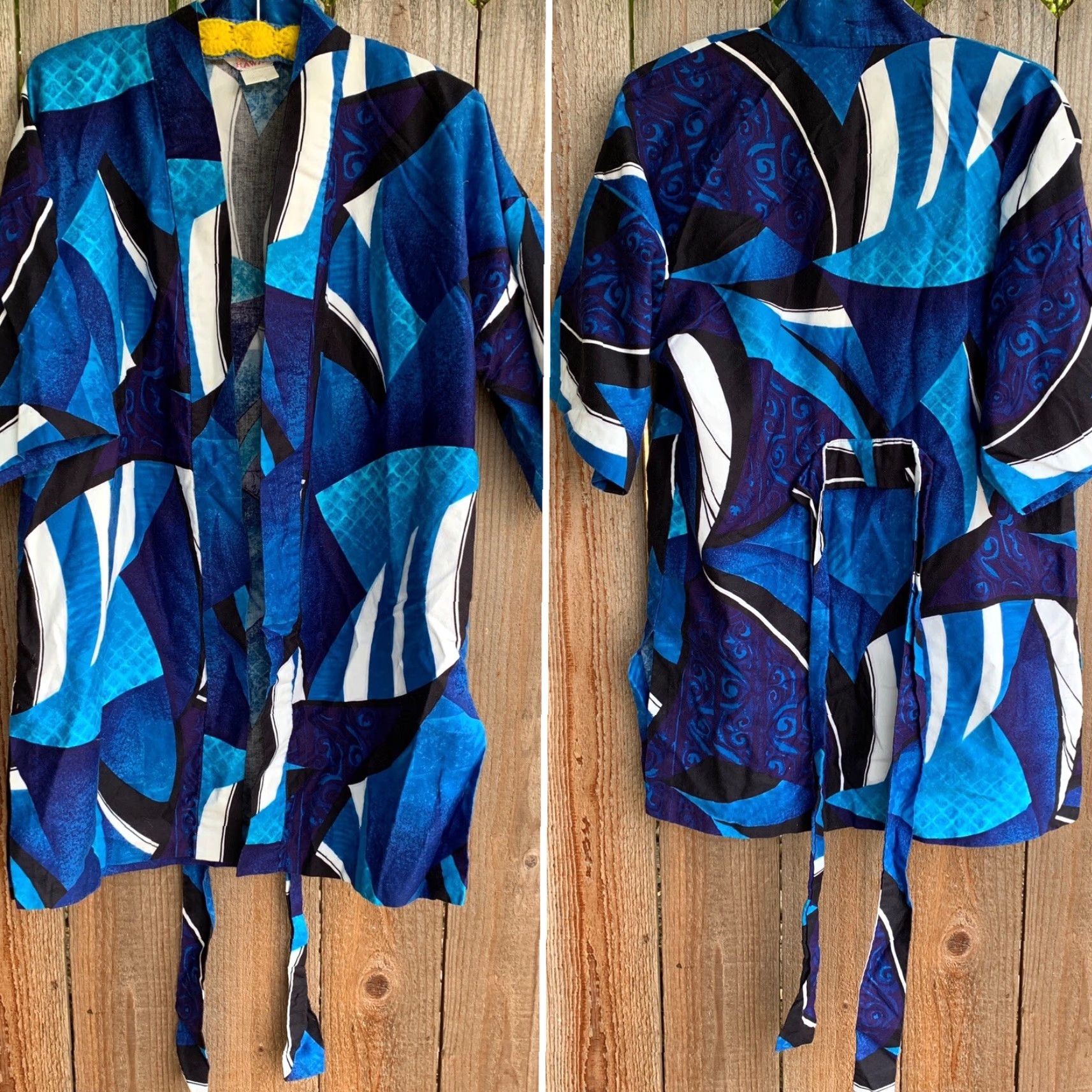 Sears VINTAGE Sears Hawaii Hawaiian Kimono Robe Cover Up L 100% Cotton Blue Beach Sportswear/Beach Size ONE SIZE - 3 Thumbnail