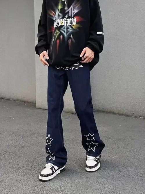 Japanese Brand × Jean High street trendy star embroidered micro-flared jeans Size US 32 / EU 48 - 1 Thumbnail