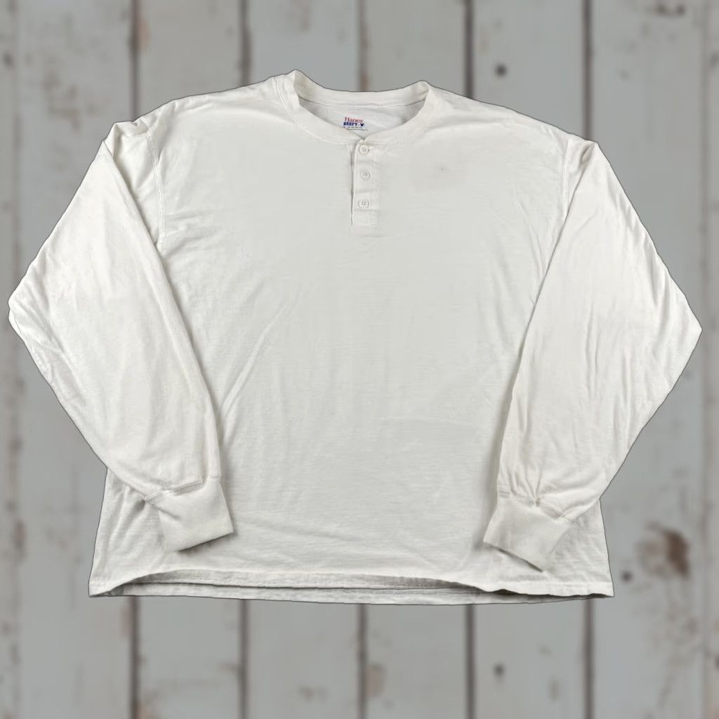 Hanes VINTAGE Hanes Beefy-T Plain Solid White Men’s Size XL Long Sleeve Henley Shirt Y2K EUC Size US XL / EU 56 / 4 - 1 Thumbnail