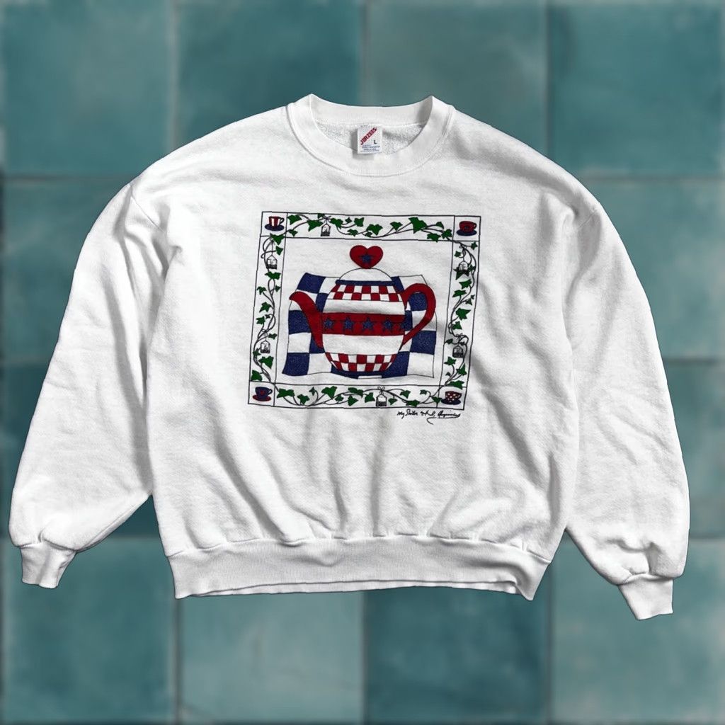 Jerzees VINTAGE Jerzees Sweatshirt Crew Neck L White 90s Autumn Fall Halloween College Sports Mens Large Graphic Print Size US L / EU 52-54 / 3 - 1 Thumbnail