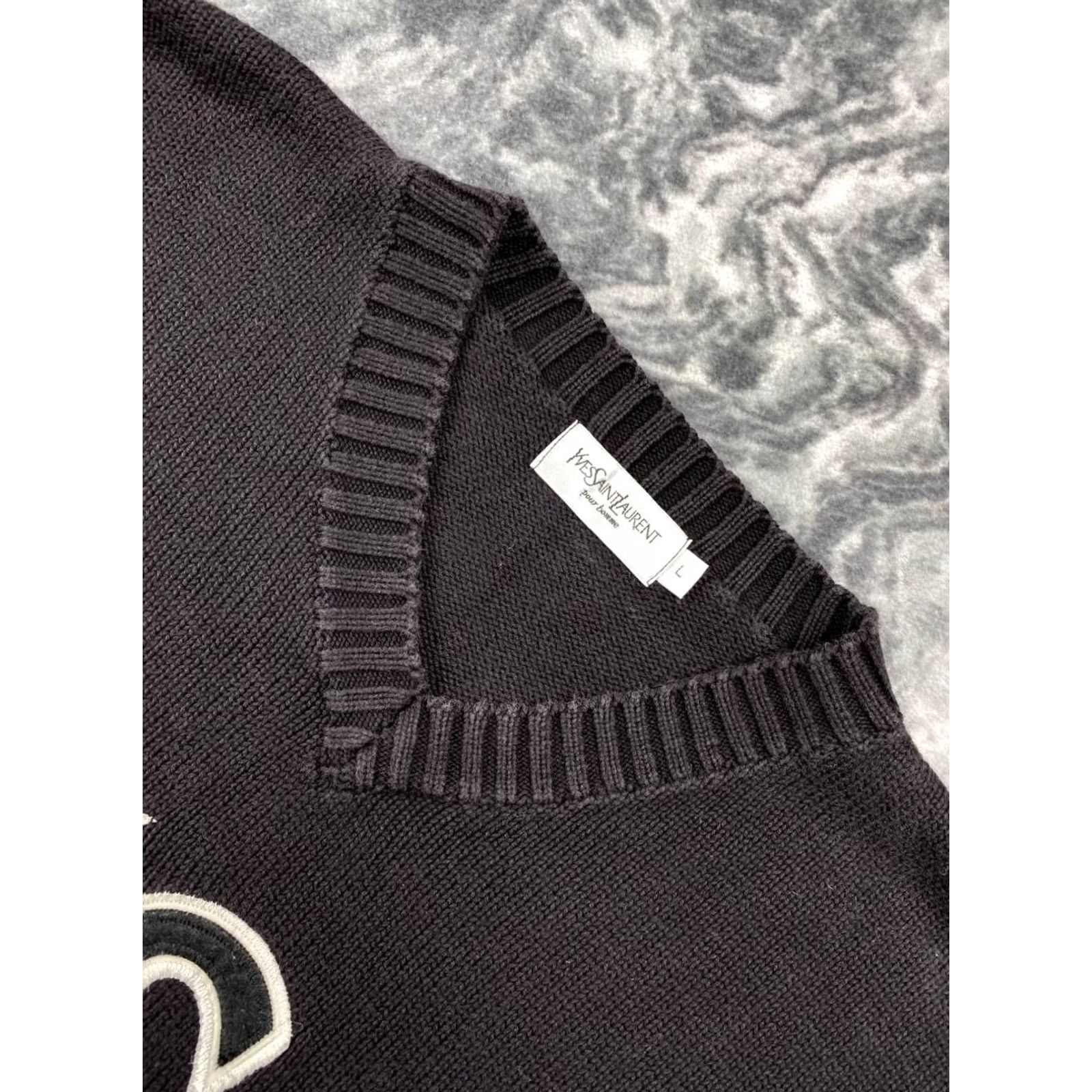 Yves Saint Laurent VINTAGE Saint Laurent YSL Knit Sweater Pullover V-Neck Men L Black 90s Logo Size US L / EU 52-54 / 3 - 3 Thumbnail