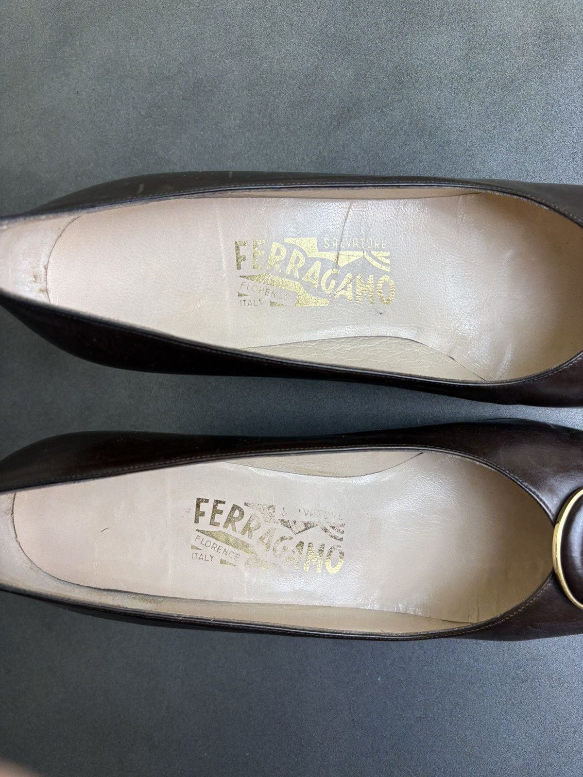 Salvatore Ferragamo × Vintage Vintage Ferragamo Heels Brown Leather Slip On 1980s Box Size US 9.5 / IT 39.5 - 7 Thumbnail