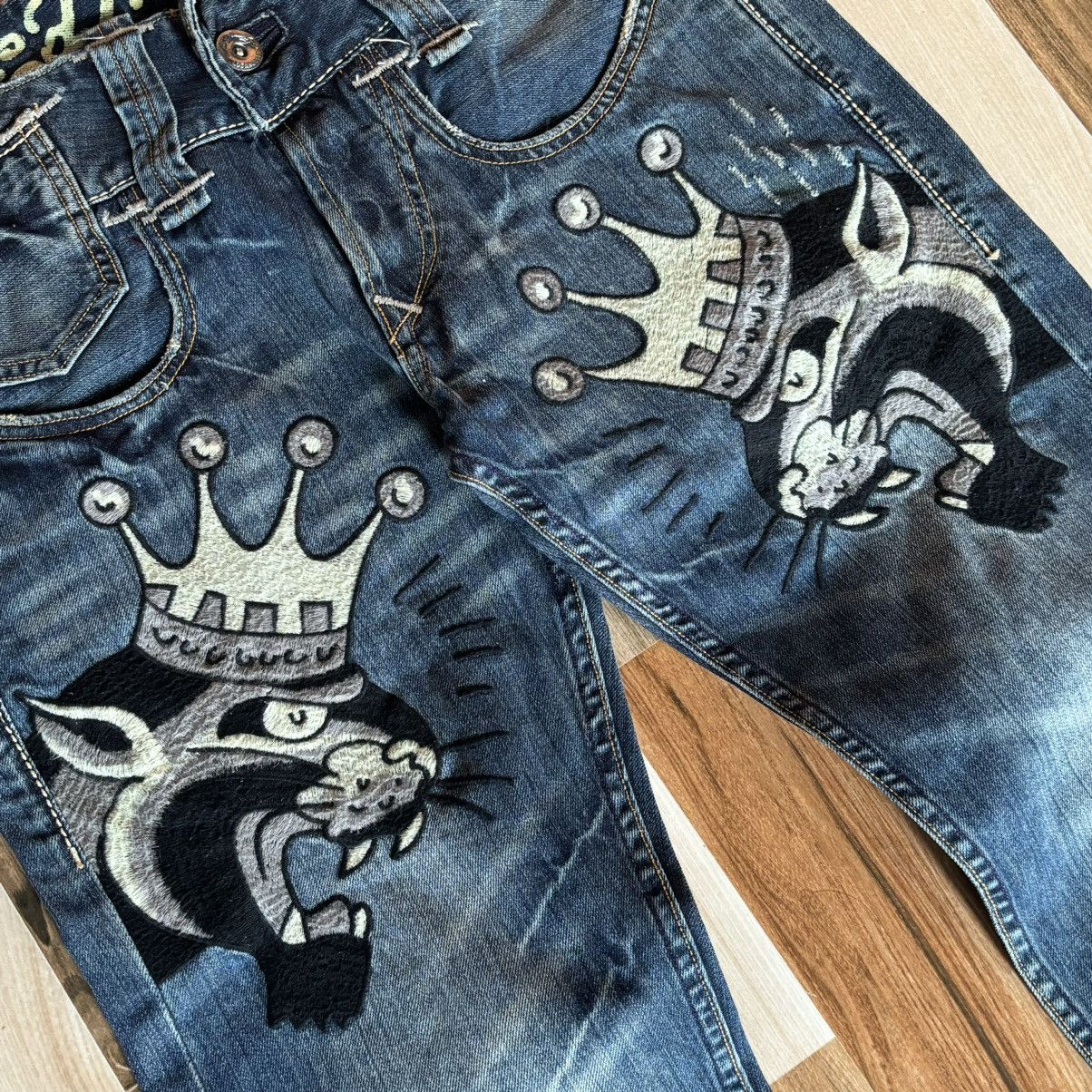 Christian Audigier × Ed Hardy × Vintage Crazy Vintage 00s Edhardy Y2K Baggy Jeans Size US 34 / EU 50 - 4 Thumbnail